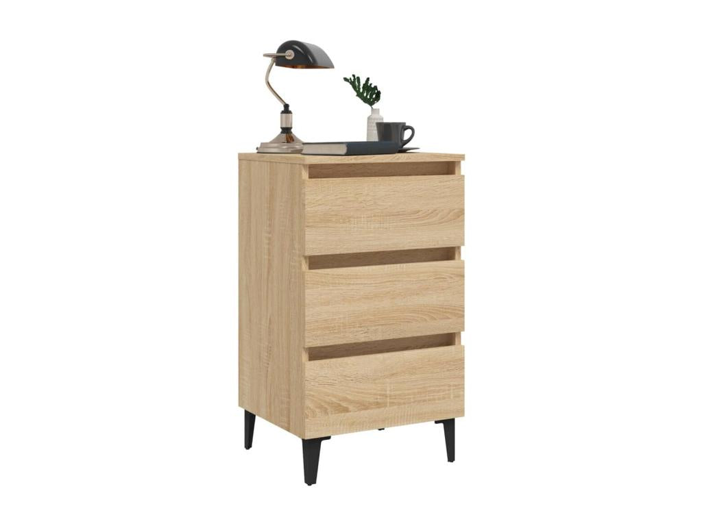 Table de chevet avec pieds en métal chêne Vertchez 40x35x69 cm