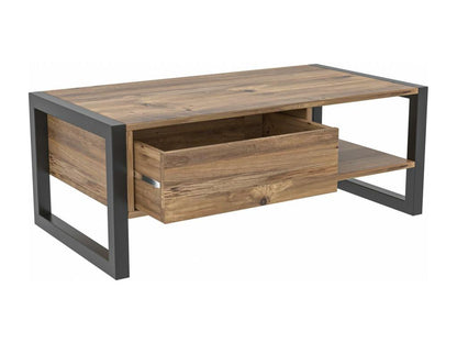 Table basse style industriel avec tiroir Vertchez L105cm Bois foncé et Métal Noir