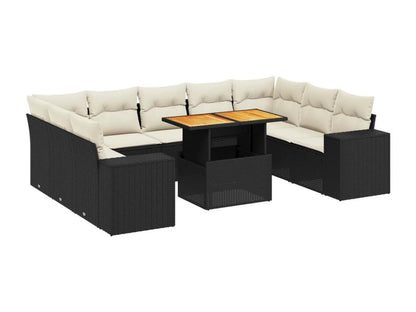 Salon de jardin 10 pcs avec coussins noir résine tressée