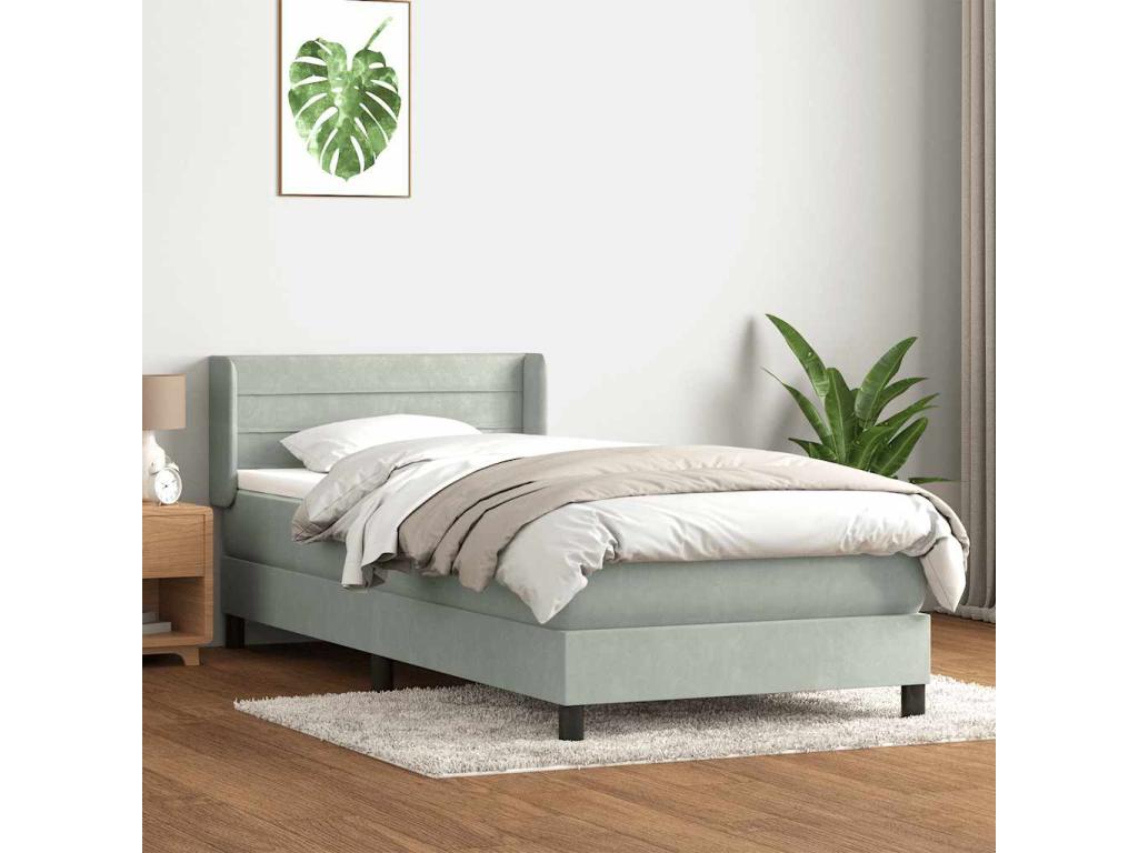 Sommier à Meublita de lit et matelas gris clair 90x210 cm velours