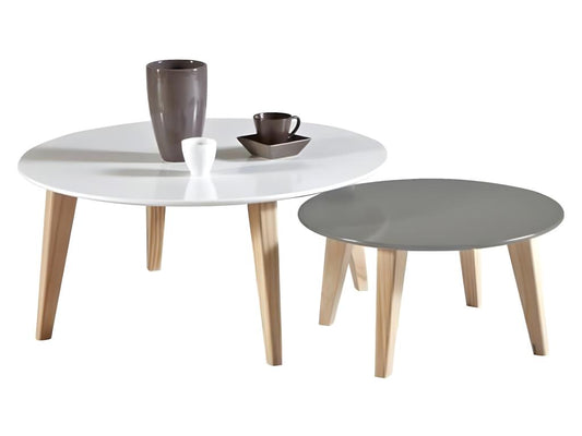 Lot de 2 tables basses SHAKE en MDF et Mélamine Blanc - Dim 78x35x78 cm