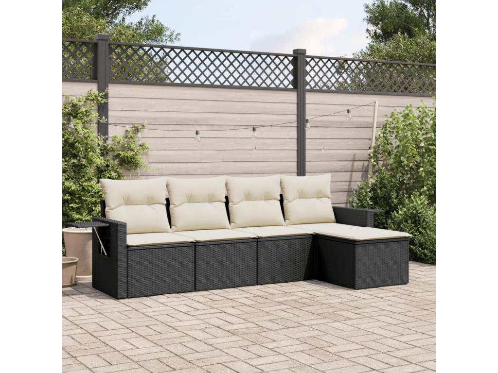 Salon de jardin 5 pcs avec coussins noir résine tressée