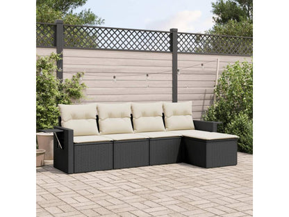 Salon de jardin 5 pcs avec coussins noir résine tressée