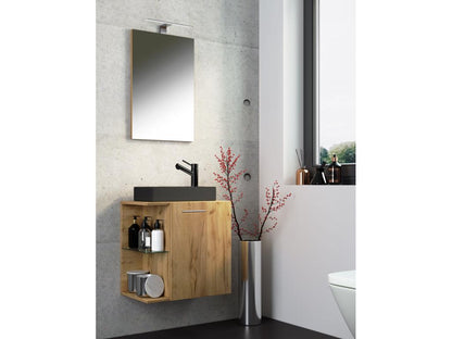 Doucezen 3-pièces ensemble de meubles de salle de bains WC invités lavabo petit étroit Hausa SC BL chêne miel