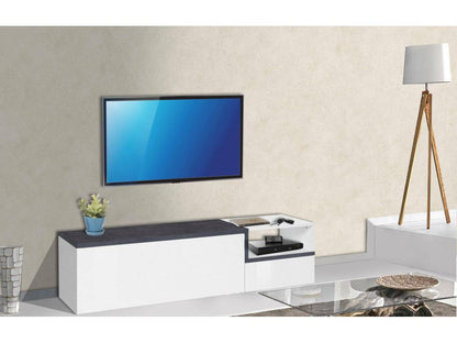 Meuble TV Meublita Buffet bas de salon avec 2 portes Base pour meuble TV Made in Italy 160x40h46 cm Blanc brillant et ardoise