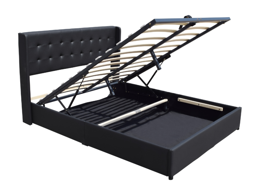 Lit coffre déhoussable 140x200 cm avec tête de lit capitonnée et 14 Meublita - Montage rapide et facile - Revêtement PVC simili facile d'entretien