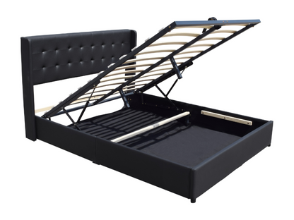 Lit coffre déhoussable 140x200 cm avec tête de lit capitonnée et 14 Meublita - Montage rapide et facile - Revêtement PVC simili facile d'entretien