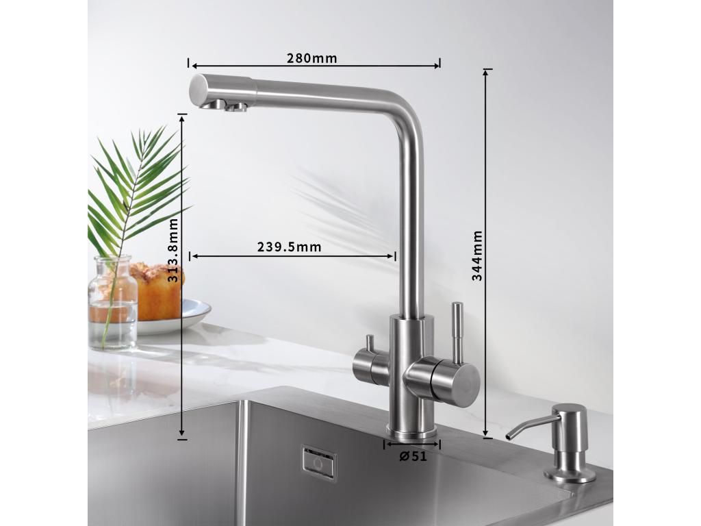 Meublita max Robinet de Cuisine Purificateur d'eau pour l'Eau Chaude/Froide et l'Eau Filtrée Mitigeur de Evier pour Sstème D'osmose EU Modèle