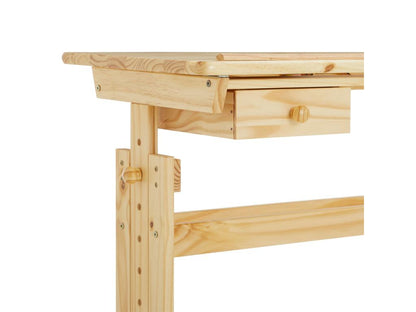 Bureau enfant écolier Meublita FLEXI table à dessin réglable en hauteur et pupitre inclinable avec 1tiroir en pin massif vernis nature
