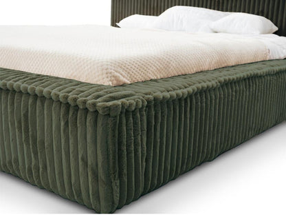 Lit rembourré avec rangement - 120x200 - lit double - c?telé - vert - Vertchez