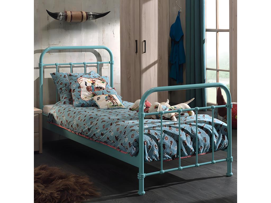 Doucezen - Lit à Barreaux 90x200cm en Métal Turquoise