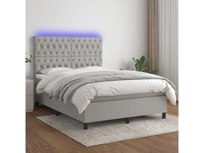 Sommier tapissier et matelas et LED Gris clair 140x200 cm Tissu