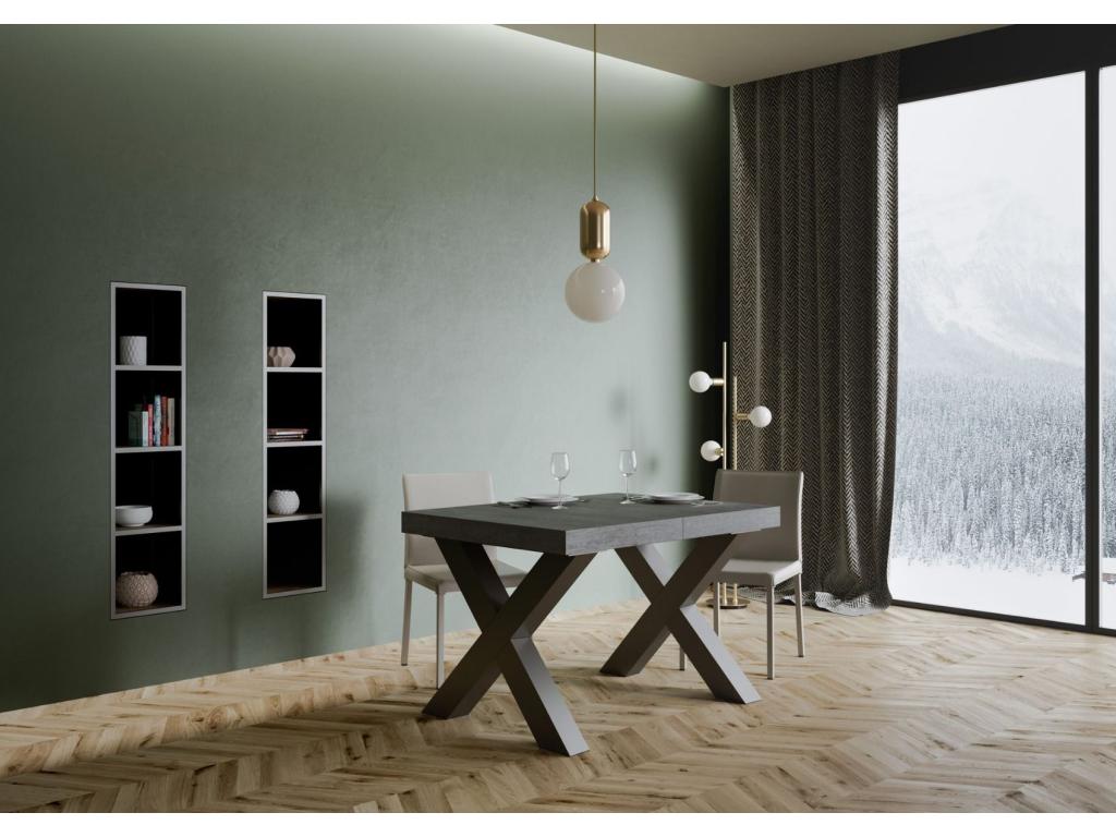 Table extensible 90x120/224 cm Doucezen Ciment cadre Anthracite