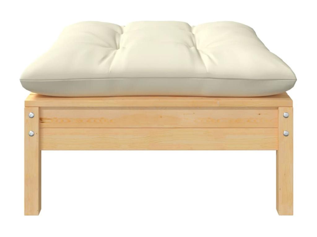 Repose-pied de jardin avec coussin crème Bois de pin massif