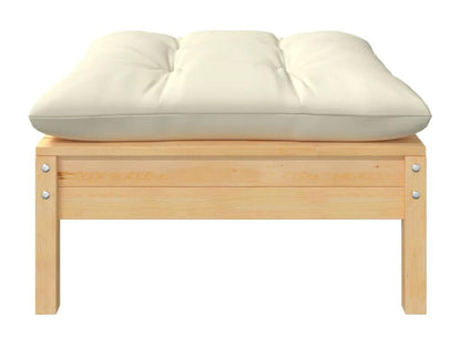 Repose-pied de jardin avec coussin crème Bois de pin massif