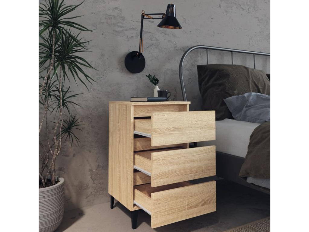 Table de chevet avec pieds en métal chêne Vertchez 40x35x69 cm