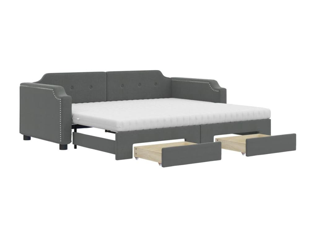 Lit de jour avec gigogne et tiroirs gris foncé 90x190 cm tissu