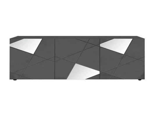 Meublita - Meuble TV 3 Portes Finition Gris Carbone avec Sérigraphies et Miroirs