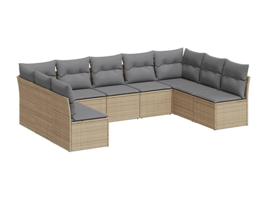 Salon de jardin avec coussins 9 pcs beige résine tressée