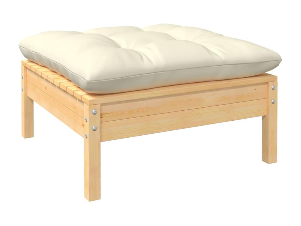 Repose-pied de jardin avec coussin crème Bois de pin massif