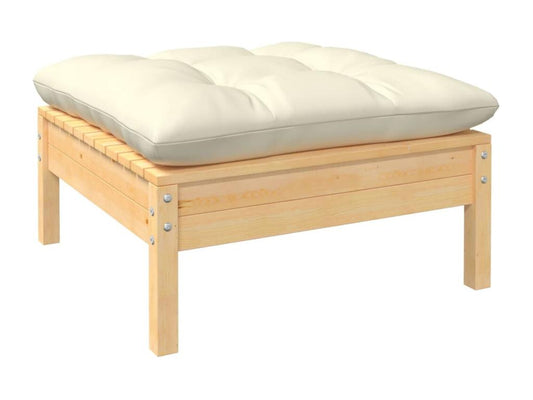 Repose-pied de jardin avec coussin crème Bois de pin massif