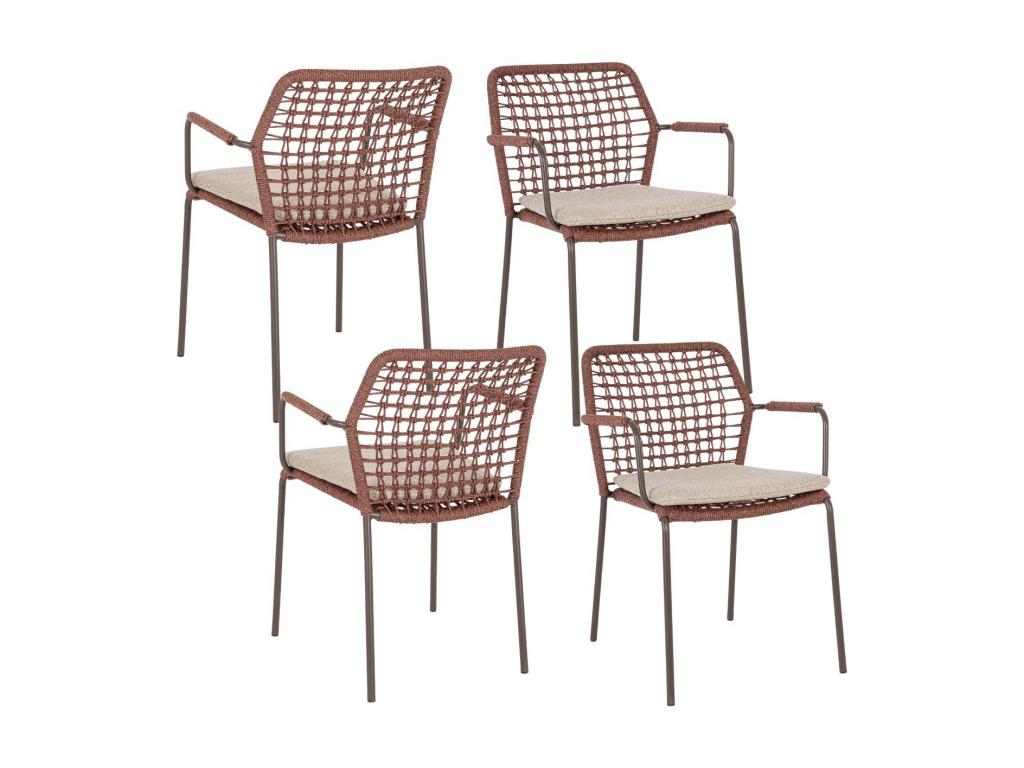 Chaises de jardin à accoudoirs et coussin lot de 4 - Vertchez