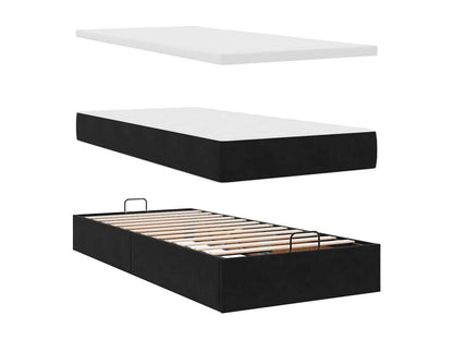 Cadre de lit ottoman avec matelas noir 90x190 cm velours