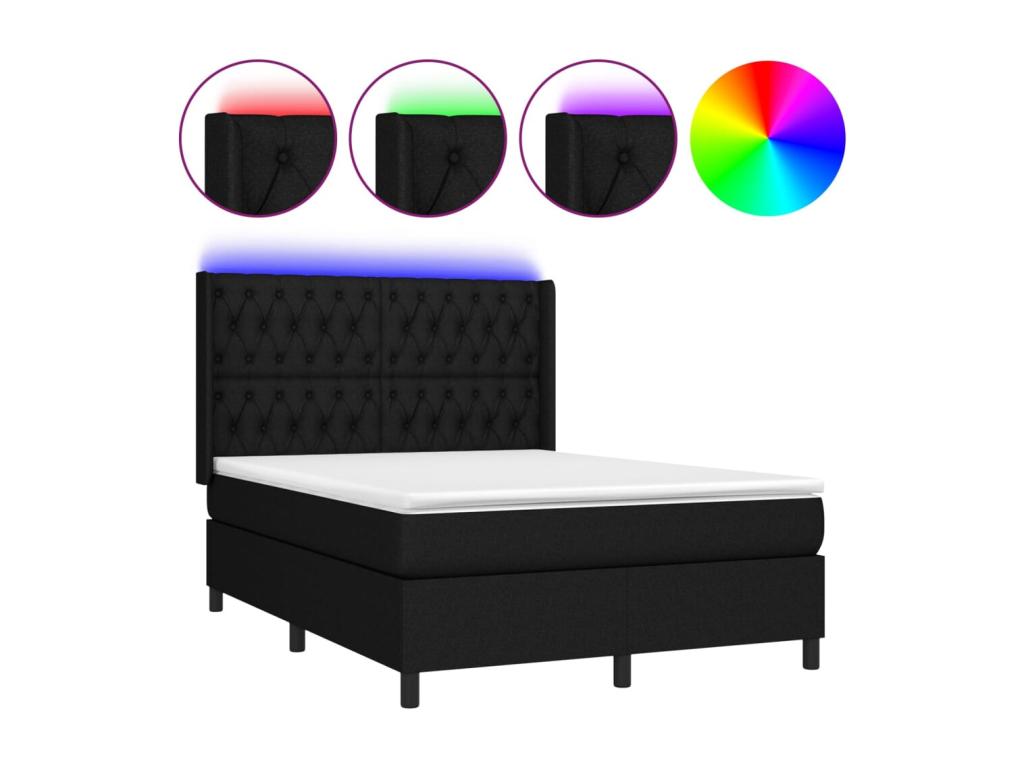 Sommier à Doucezen de lit matelas et LED Noir 140x190 Tissu