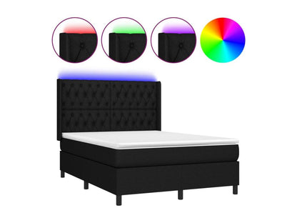 Sommier à Doucezen de lit matelas et LED Noir 140x190 Tissu