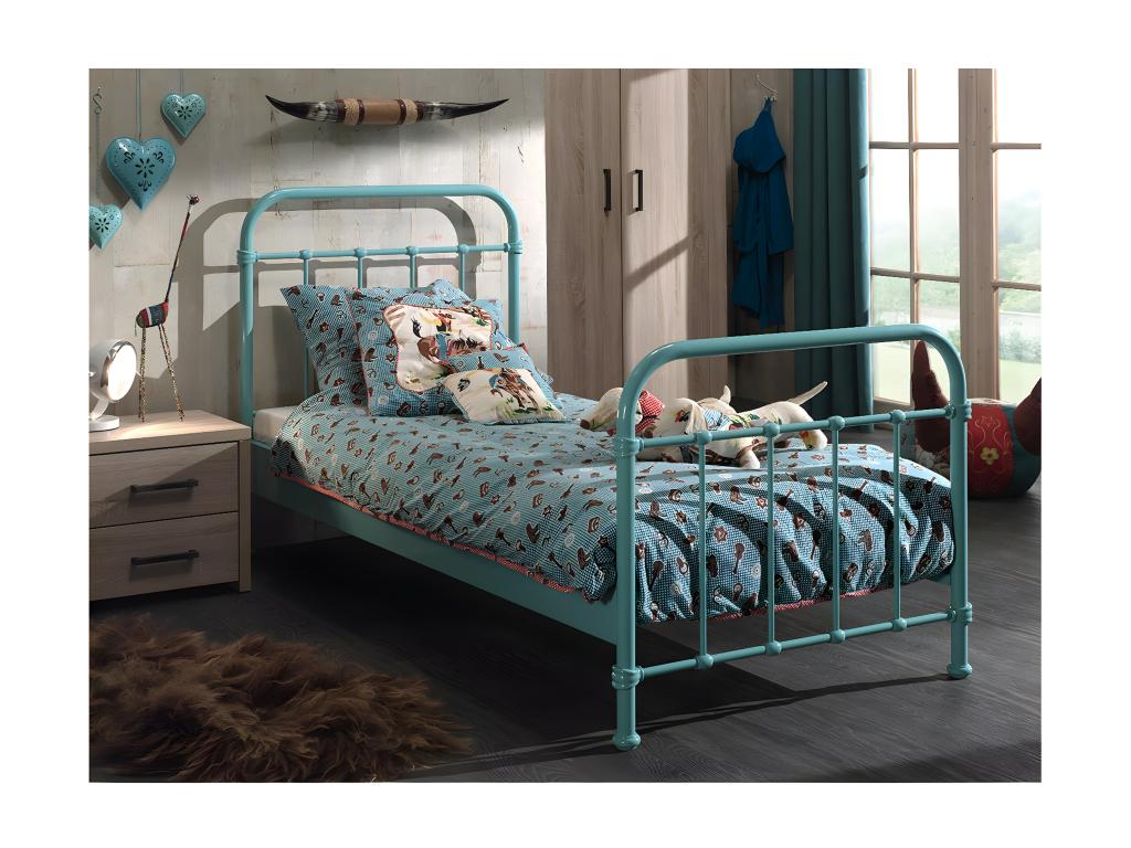 Doucezen - Lit à Barreaux 90x200cm en Métal Turquoise