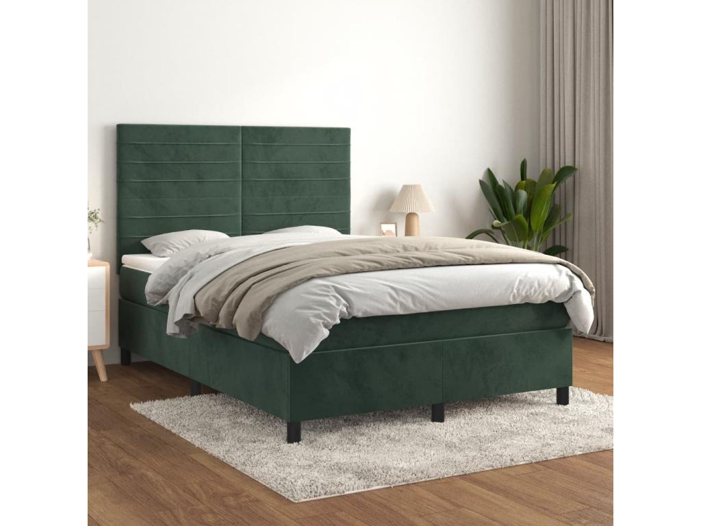 Lit à sommier tapissier et matelas Vert foncé 140x200cm Velours