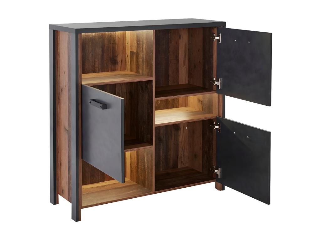 Bahut 110cm collection Meublita- Coloris gris anthracite et chêne foncé.