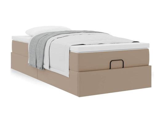 Cadre de lit ottoman et matelas cappuccino 90x190 cm similicuir