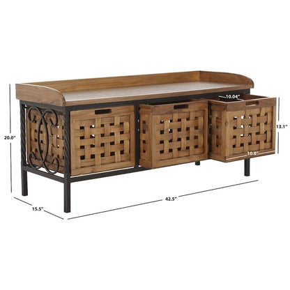 Banc de rangement SAFAVIEH Toshie en chêne miel - 42,5 x 15,5 x 20 pouces (109 x 41 x 51 cm) - 43 x 16 x 20 pouces (109 x 41 x 51 cm)