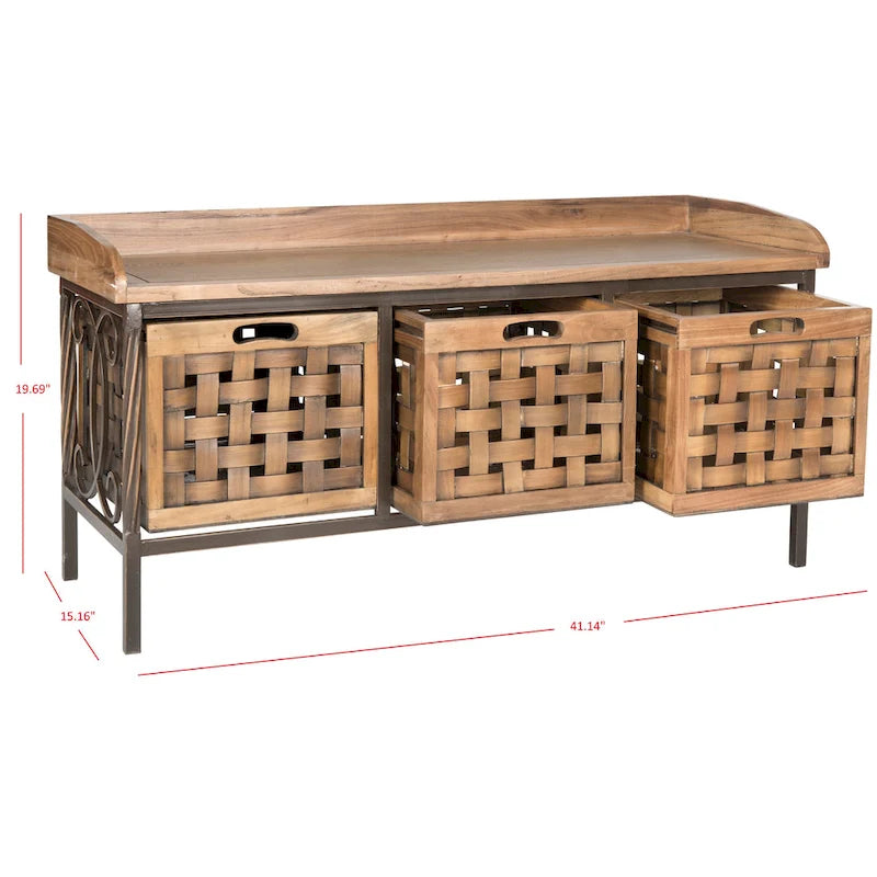 Banc de rangement SAFAVIEH Toshie en chêne miel - 42,5 x 15,5 x 20 pouces (109 x 41 x 51 cm) - 43 x 16 x 20 pouces (109 x 41 x 51 cm)