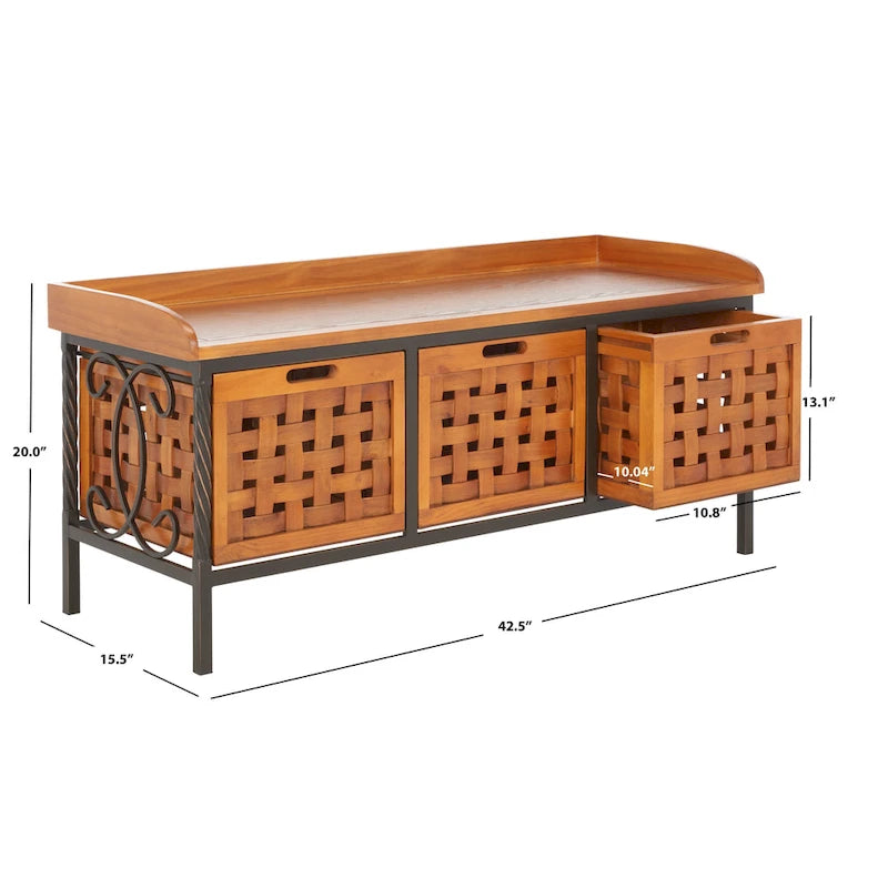 Banc de rangement SAFAVIEH Toshie en chêne miel - 42,5 x 15,5 x 20 pouces (109 x 41 x 51 cm) - 43 x 16 x 20 pouces (109 x 41 x 51 cm)