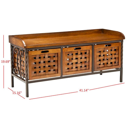 Banc de rangement SAFAVIEH Toshie en chêne miel - 42,5 x 15,5 x 20 pouces (109 x 41 x 51 cm) - 43 x 16 x 20 pouces (109 x 41 x 51 cm)