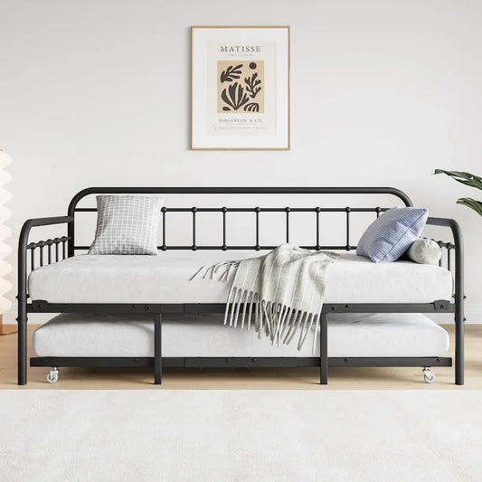 Twin Size Metal Daybed Frame with Trundle