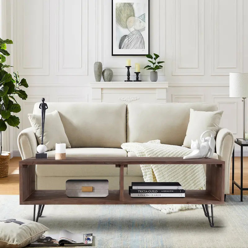 Reclaimed Wood Cocktail Table with Open Storage and Metal Legs - 23.00 x 42.00 x 18.00