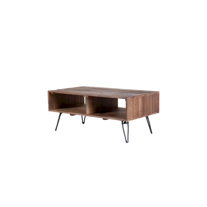 Table basse en bois recyclé avec rangement ouvert et pieds en métal - 23,00 x 42,00 x 18,00
