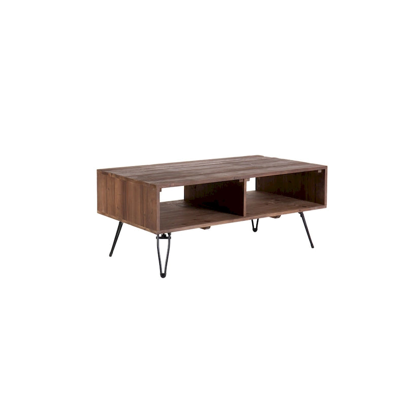 Table basse en bois recyclé avec rangement ouvert et pieds en métal - 23,00 x 42,00 x 18,00