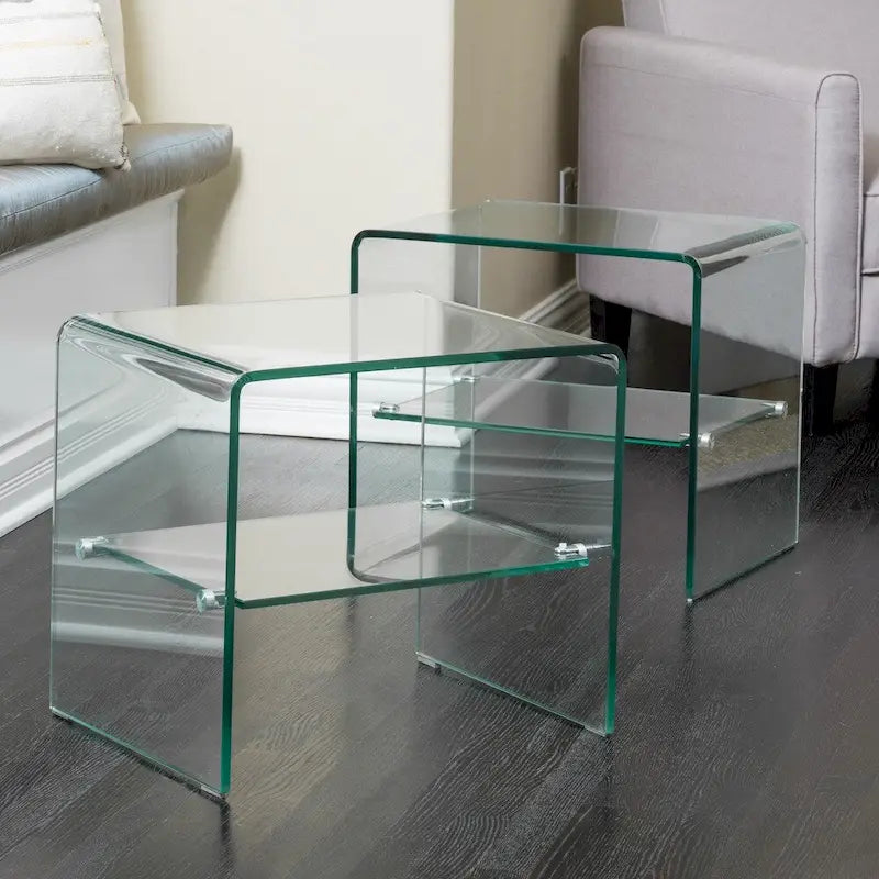 Tables d'appoint en verre transparent Ramona (lot de 2) par Christopher Knight Home