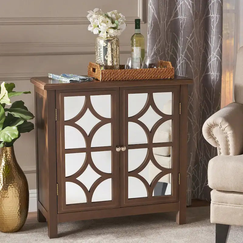 Meuble à double porte en bois de sapin Melora avec accents de miroir par Christopher Knight Home