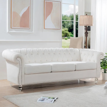 Canapé capitonné blanc nordique à accoudoirs roulés - 32,09 x 84,65 x 28,35