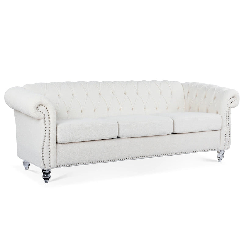 Canapé capitonné blanc nordique à accoudoirs roulés - 32,09 x 84,65 x 28,35
