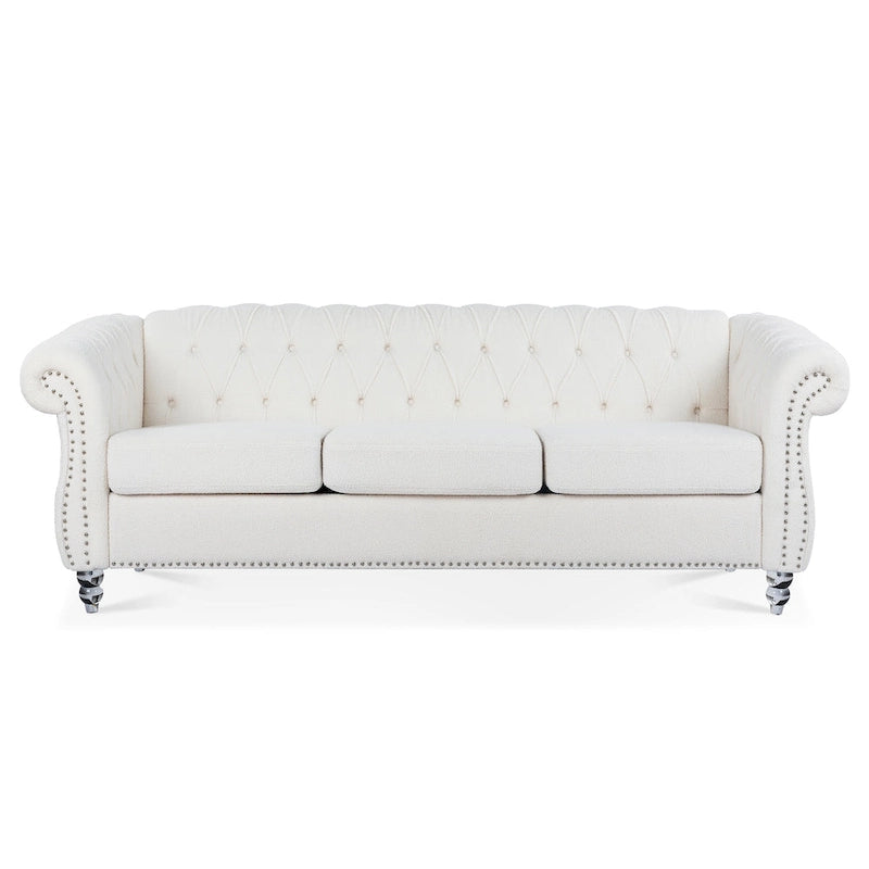 Canapé capitonné blanc nordique à accoudoirs roulés - 32,09 x 84,65 x 28,35