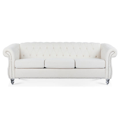 Canapé capitonné blanc nordique à accoudoirs roulés - 32,09 x 84,65 x 28,35