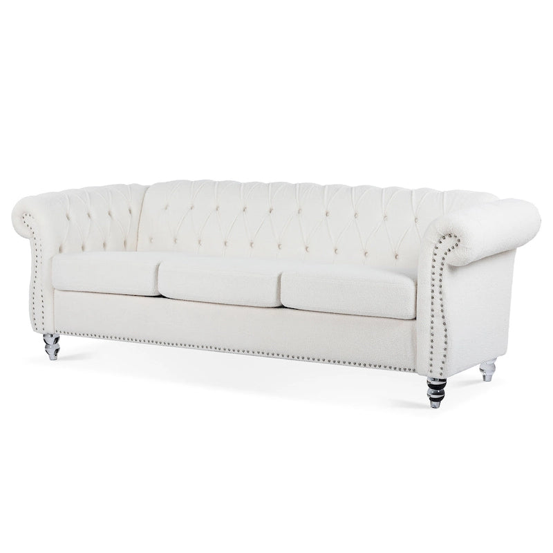 Canapé capitonné blanc nordique à accoudoirs roulés - 32,09 x 84,65 x 28,35