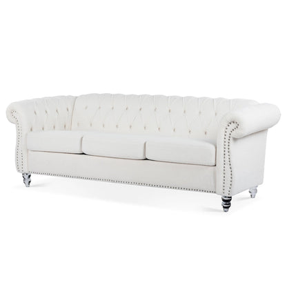 Canapé capitonné blanc nordique à accoudoirs roulés - 32,09 x 84,65 x 28,35