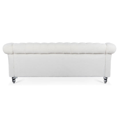 Canapé capitonné blanc nordique à accoudoirs roulés - 32,09 x 84,65 x 28,35